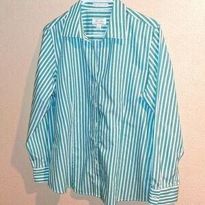 Foxcroft Wrinkle Free Striped Button Front L